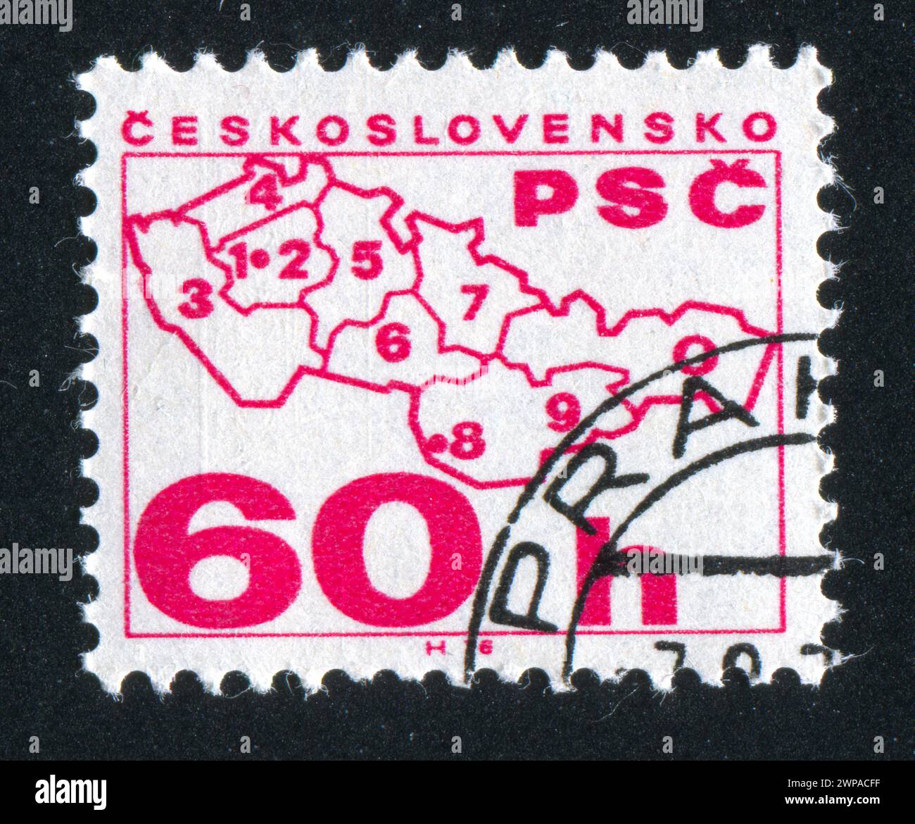 TSCHECHOSLOWAKEI - UM 1975: Stempel gedruckt von der Tschechoslowakei, zeigt Karte der Tschechoslowakei mit Postleitzahlen, um 1975 Stockfoto