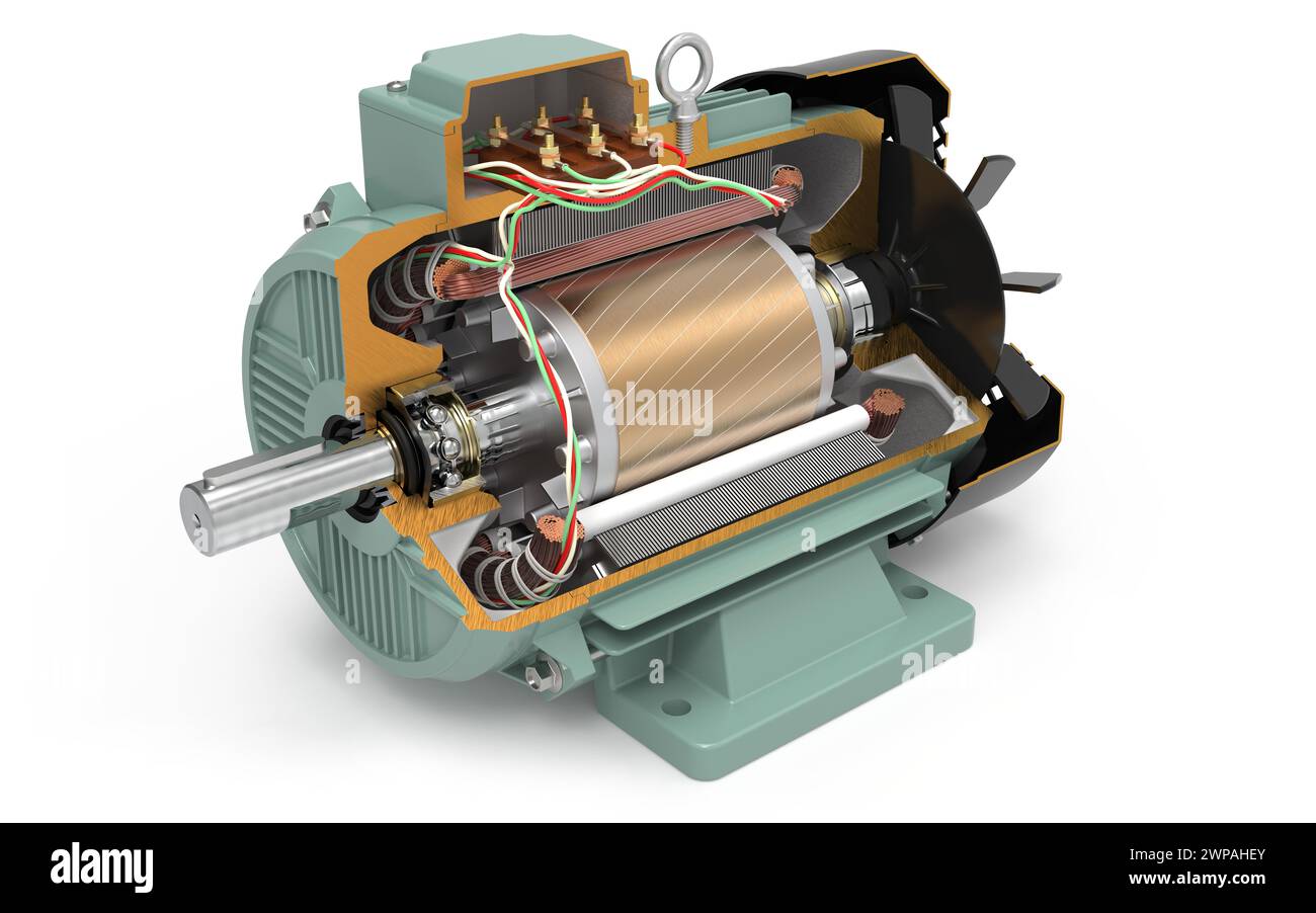 3D-Rendering-Schnittansicht eines Elektromotors Stockfoto