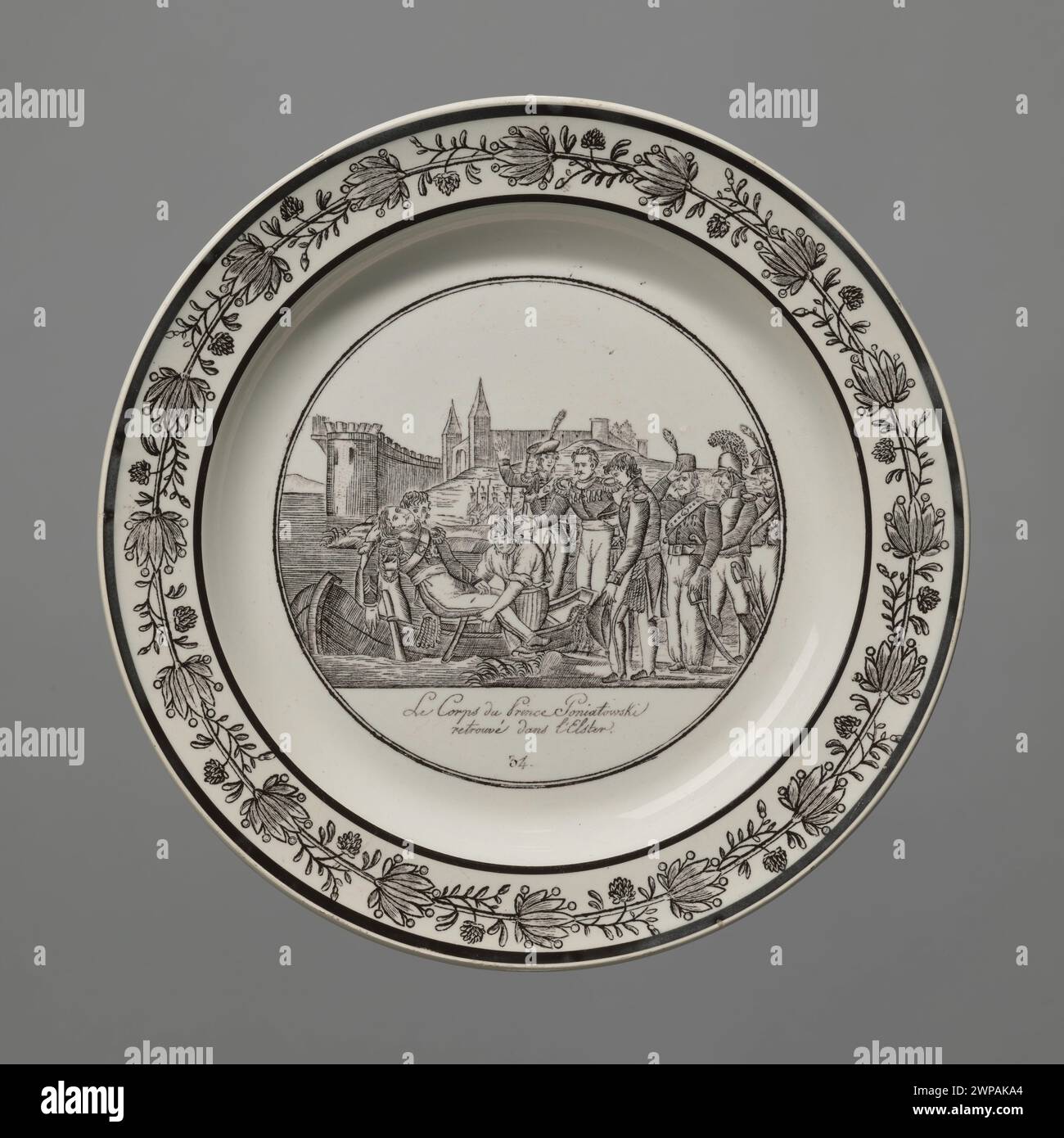 Französische Porzellanplatte von Choisy-Le-ROI, Manufaktur Paillard & Hautin um 1830, die die europäische Keramikproduktion des frühen 19. Jahrhunderts widerspiegelt. Stockfoto