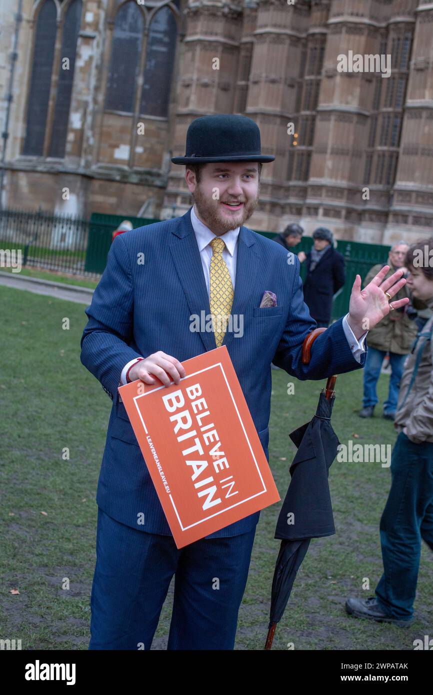 Pro-Brexit-Aktivist vor den Kammern des Parlaments am 29 . Januar 2019 . Stockfoto