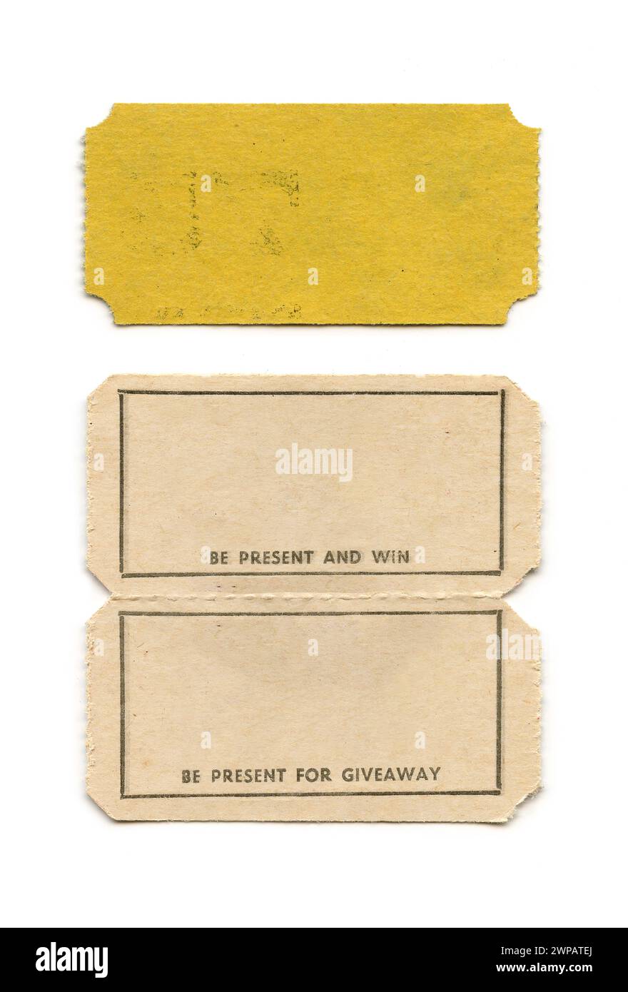 Drei Vintage Gold & Cream Tickets - isoliert, leer Stockfoto