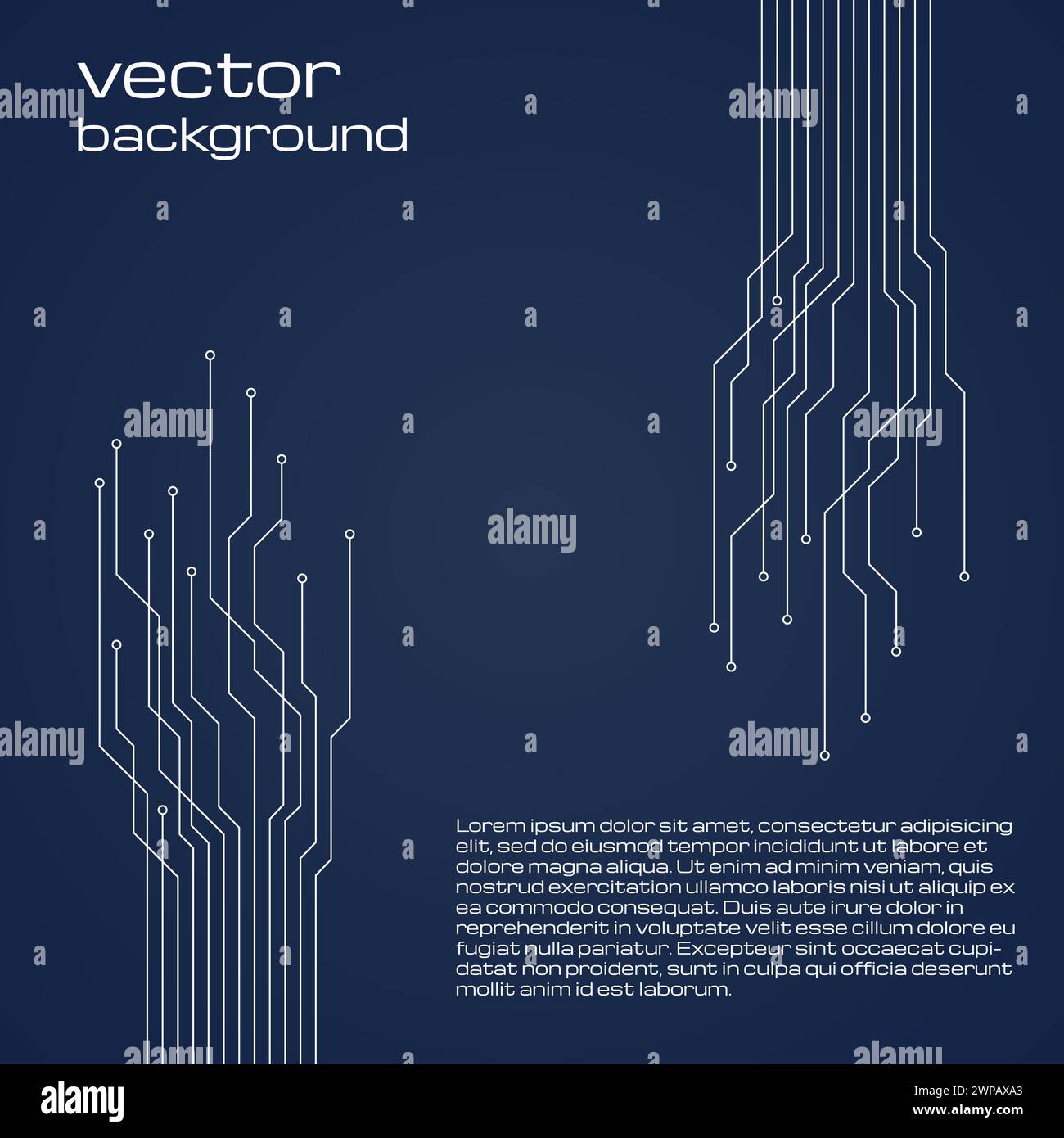 Abstrakter technologischer dunkelblauer Hintergrund mit Elementen des Mikrochips. Hintergrundtextur der Leiterplatte. Vektorgrafik. Stock Vektor