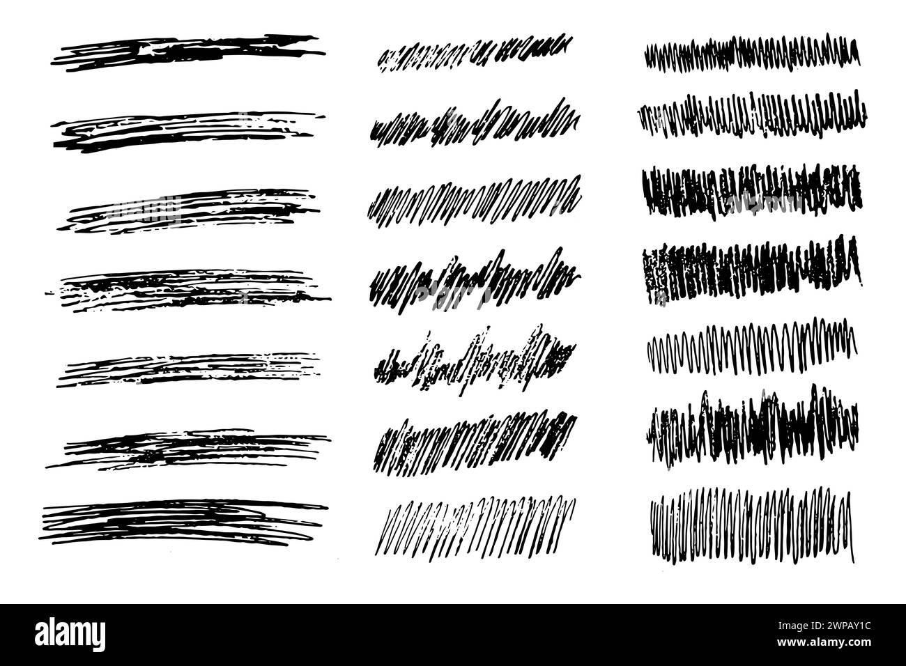Set aus 21 Rechtecken für die Schmierung von Sketch Scribble. Handgezeichneter Bleistift Scribble. Vektorabbildung. Stock Vektor