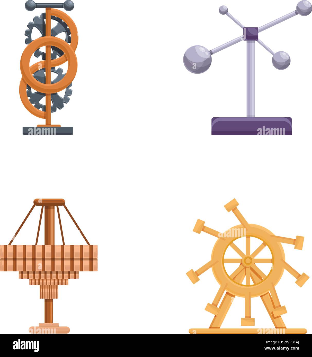 Symbole für ewige Bewegung setzen Cartoonvektor. Mechanische Perpetual-Motion-Maschine. Erfindung, Vorrichtung Stock Vektor