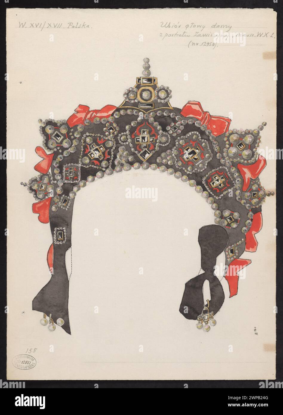 Porträt von Krystyna geborene Tyszkiewicz Zawiszyna, einer Dame aus dem 16./17. Jahrhundert, ausgestellt in Warschau, dokumentiert von Mieczysław Rozbicka im Jahr 1921. Stockfoto