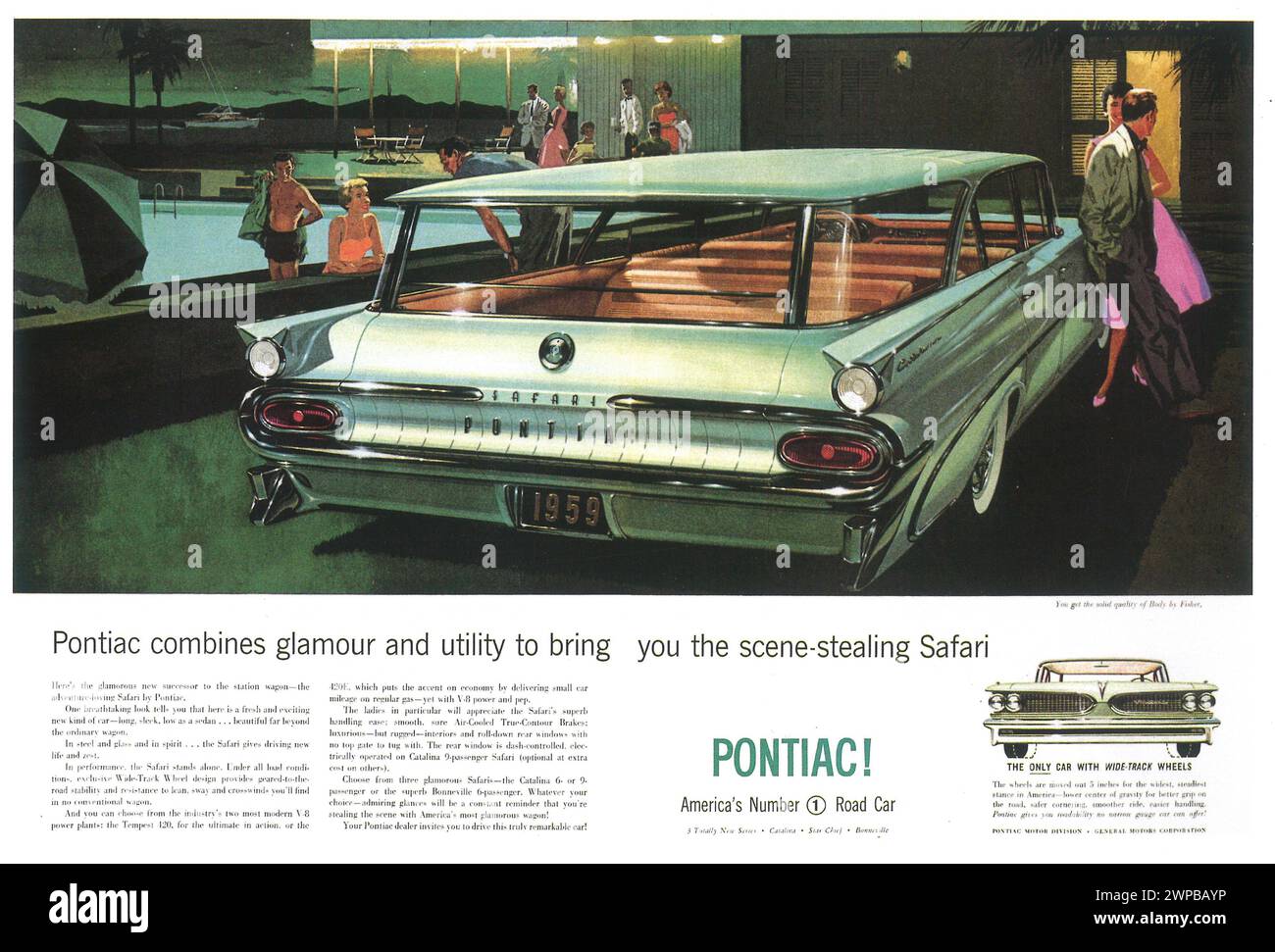 1959 Pontiac Catalina Safari Printwerbung (Kunst von Fitzpatrick und Van Kaufman) Stockfoto