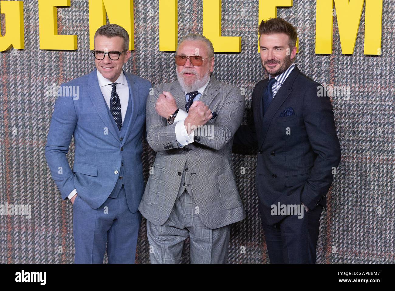 London, Großbritannien. März 2024. (L-R) Max Beesley, Ray Winstone und David Beckham nehmen am 5. März 2024 an DER GENTLEMEN UK Series Global Premiere im Theatre Royal, Drury Lane in London Teil. Quelle: S.A.M./Alamy Live News Stockfoto