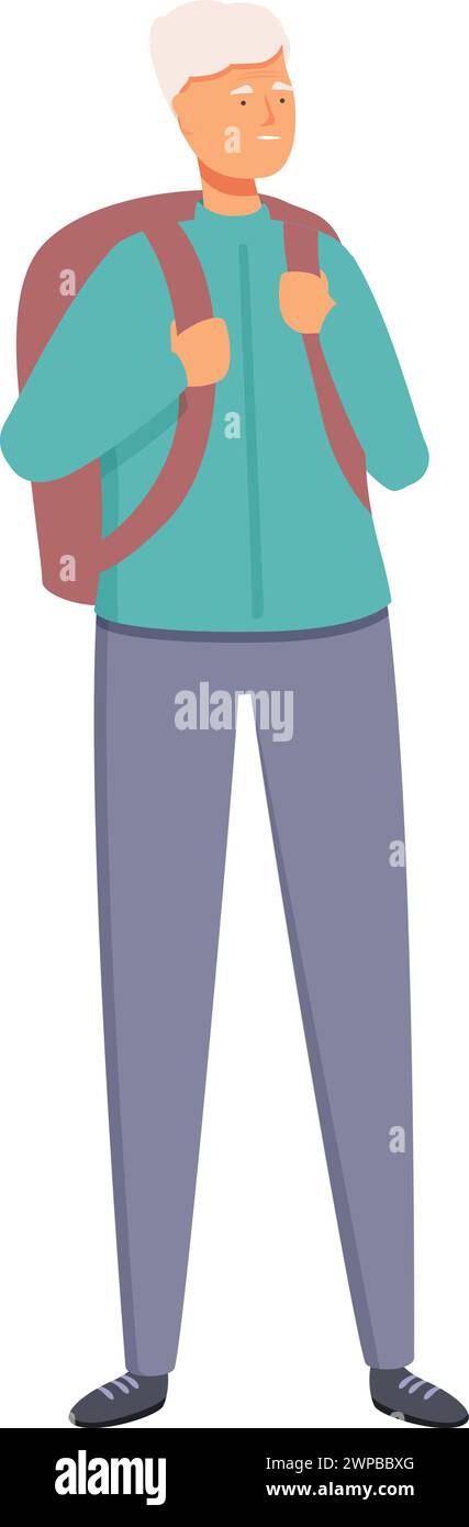 Oma Person Reise Icon Cartoon Vektor. Rucksackausrüstung. Geselliger Spaziergang Stock Vektor