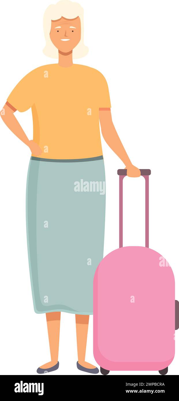 Ältere Frau mit rosa Reisetasche Icon Cartoon Vektor. Social Happy. Gesundheit gehen Stock Vektor