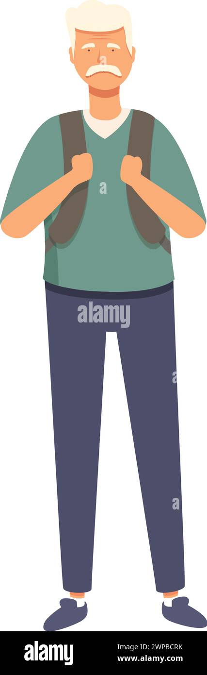 Gesunder alter Mann mit Rucksack Icon Cartoon Vektor. Geselliges Wandern. Bewegungsablauf Stock Vektor