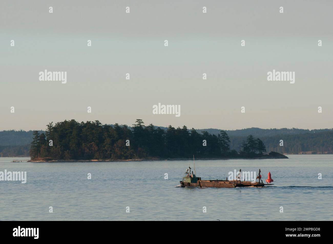 Schlepper mit einem Holzkahn Gulf Islands in der Passage BC Canada Stockfoto