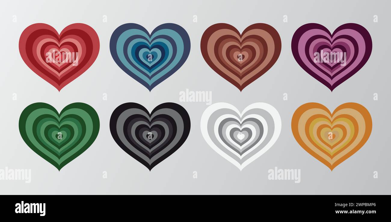 Set von Herzformen in verschiedenen Farben Stock Vektor