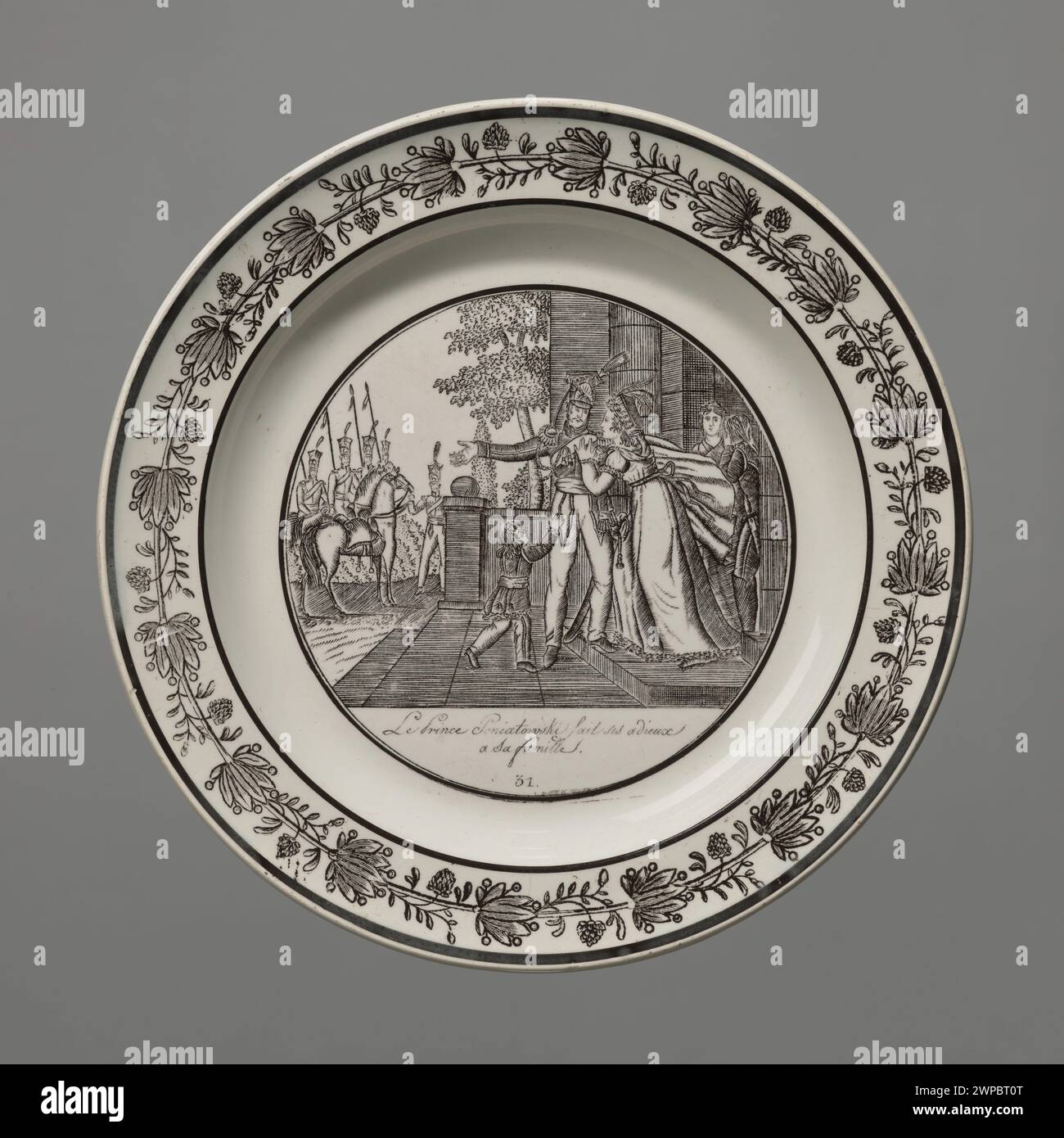 Keramikplatte, die von der Manufaktur Paillard & Hautin in Choisy-Le-ROI um 1830 hergestellt wurde und beispielhaft für die europäische dekorative Kunst des 19. Jahrhunderts ist. Stockfoto