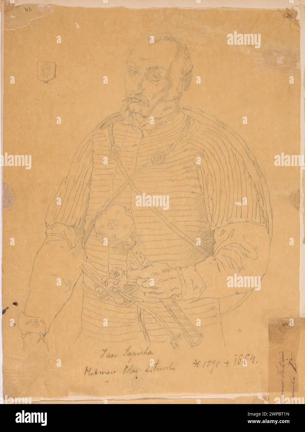 Jan Fryderyk Sapieha, Großlitauischer Hetman (17. Jahrhundert), Lithographie der Lithographie in: Polnischer Hetmani Coron und Großherzogtum Litauen. Bilder gesammelt und gezeichnet von Wojciech Gerson, erklärt durch historischen Text von Julian Bartoszewicz, von der polnischen Buchhandlung Adam Dzwonkowski, Warschau 1860-1866; Czachórski, Władysław (1850-1911), Walkiewicz, Władysław (Ca. 1833-1900), Gerson, Wojciech (1831-1901), Dzwonkowski, Adam (Warschau; Litographic Plant; 1859-1872); 1870 (1870-00-00-1870-00;; alle Rechte vorbehalten. Stockfoto