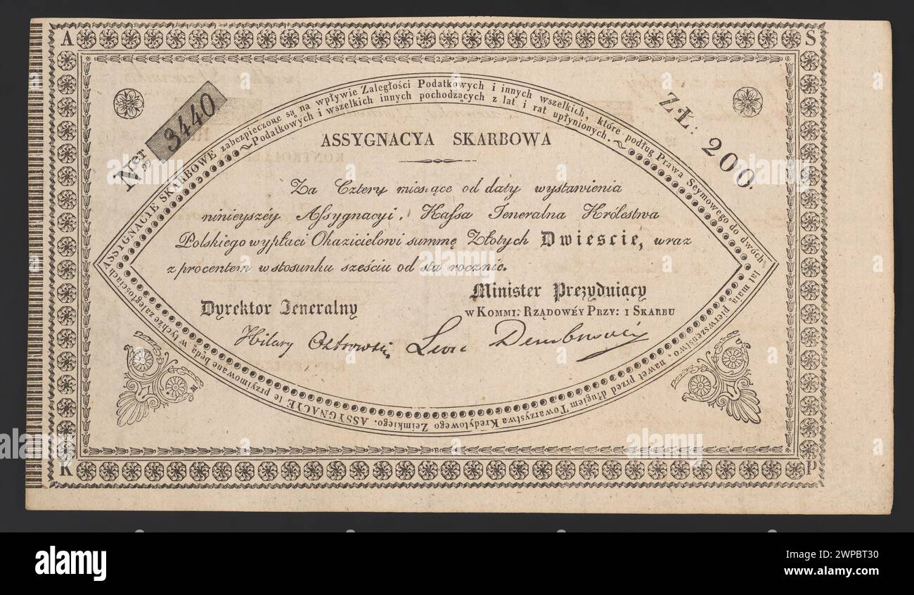 1831 Finanzverwaltung, die die Zuweisung von staatlichen Mitteln, die offizielle Genehmigung und die Finanzverwaltung dokumentiert. Stockfoto