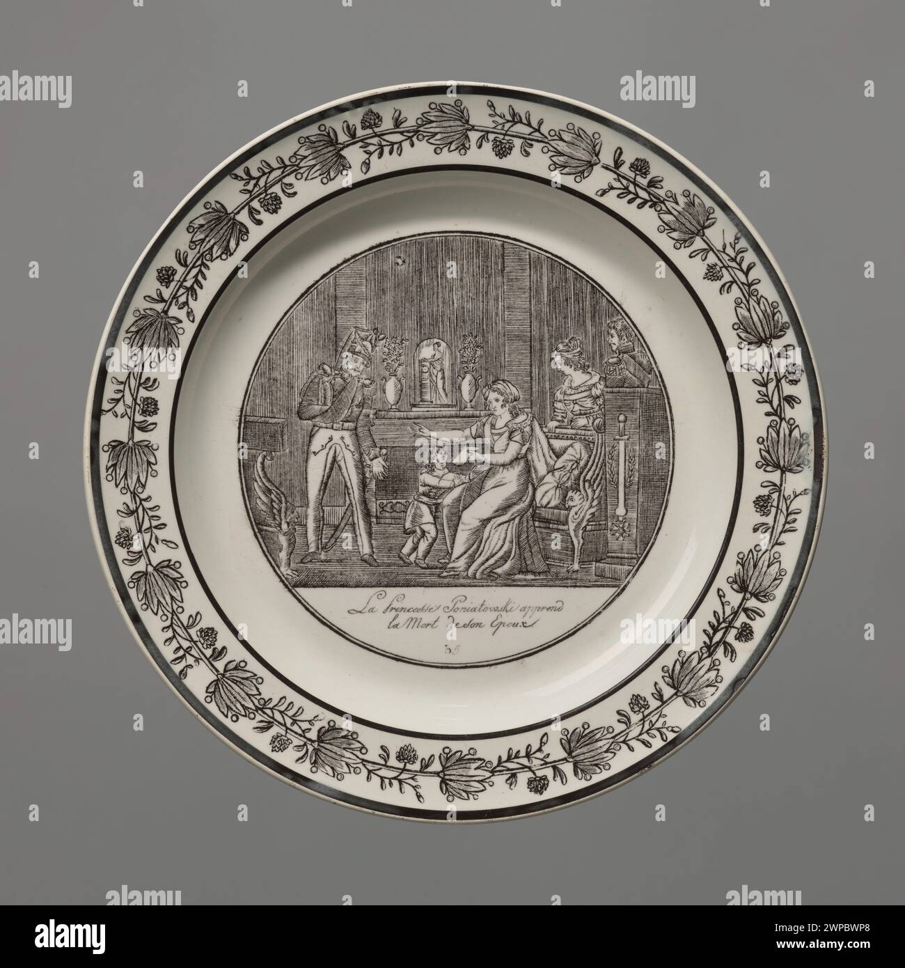 Porzellanplatte, hergestellt von der Manufaktur Paillard & Hautin in Choisy-Le-ROI um 1830, mit dekorativen Motiven und europäischer Keramikkunst. Stockfoto