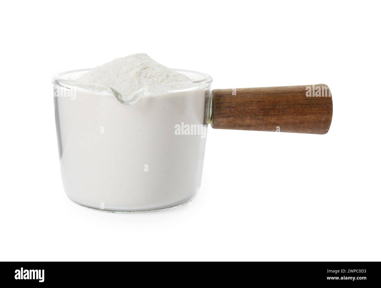 Backpulver in Glasschale isoliert auf weiß Stockfoto