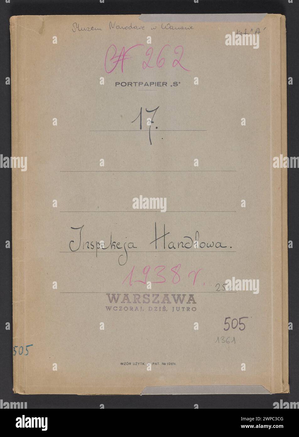 Zeitausstellung "Warschau gestern, heute und morgen". Handelskontrolle Nr. 17 - Korrespondenz; Stadtverwaltung in der Stadt Table. Warschau, Nationalmuseum in Warschau (Warschau; 1862-); 1938 (1938-00-1938-00-00-00); Stockfoto