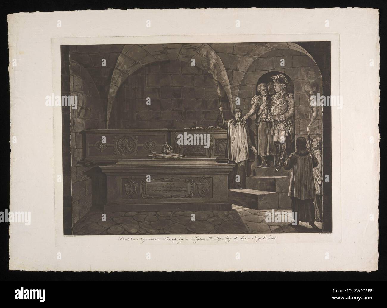 Darstellung von Stanisław August mit Beobachtung der Särge von Zygmunt Stary, Zygmunt August und Anna Jagiellon, gemalt 1824 von Fryderyk Krzysztof Dietrich und Michał Stachowicz. Stockfoto Darstellung von Stanisław August mit Beobachtung der Särge von Zygmunt Stary, Zygmunt August und Anna Jagiellon, gemalt 1824 von Fryderyk Krzysztof Dietrich und Michał Stachowicz. Stockfoto