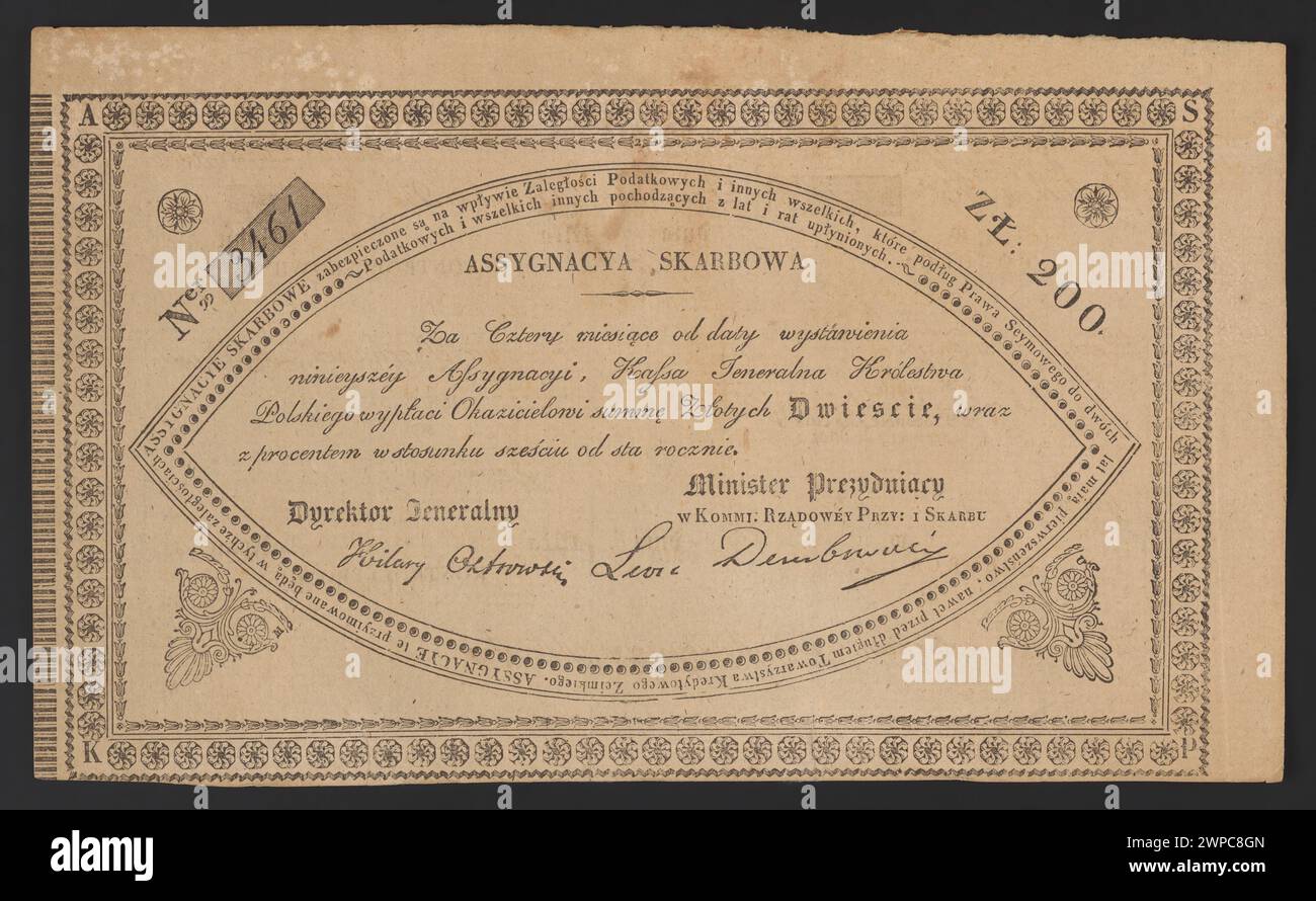Dokumentierte Finanzverwaltung aus dem Jahr 1831 mit offizieller Fondsverwaltung, Auszahlung und staatlicher Aufsicht. Stockfoto