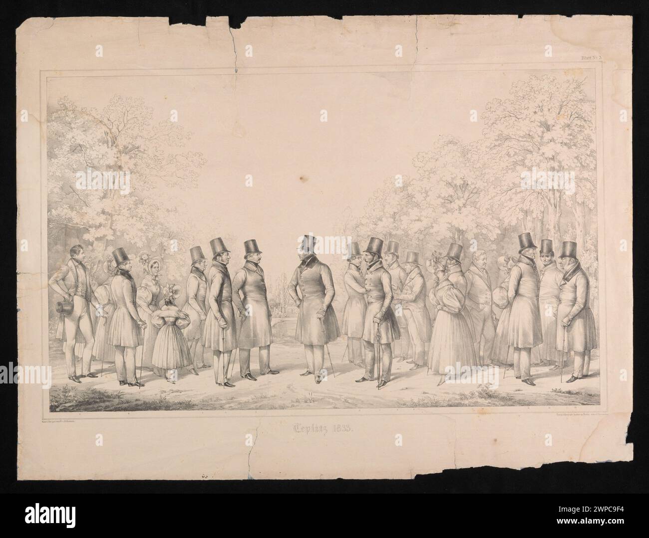 Eine Lithografie von Cieplice aus dem Jahr 1833 von Theodor Hosemann, die Stadtarchitektur, Straßen und das soziale Umfeld im Berlin des frühen 19. Jahrhunderts zeigt. Stockfoto