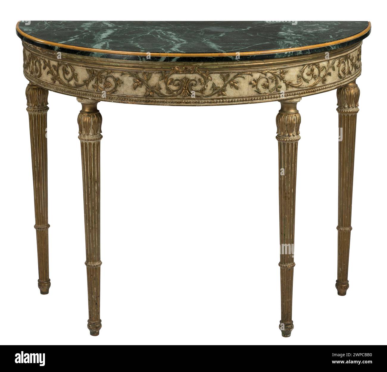Konsolentisch mit grüner Marmorplatte mit Schneidepfad. Stockfoto