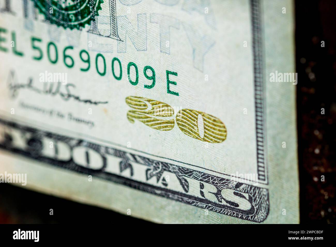 USD-Geldscheine, Detailfoto von US-Dollar. Währung der Vereinigten Staaten von Amerika Stockfoto