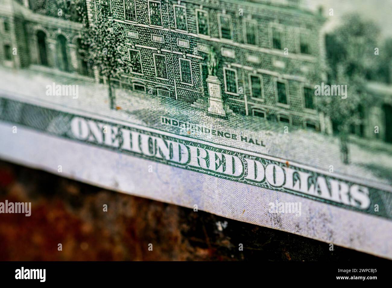 USD-Geldscheine, Detailfoto von US-Dollar. Währung der Vereinigten Staaten von Amerika Stockfoto