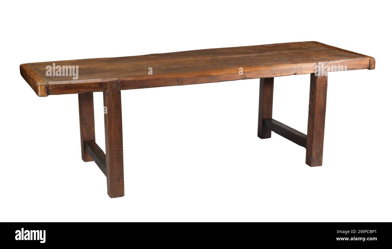 Bauerntisch altes Holzrechteck mit Beschneidungspfad. Stockfoto