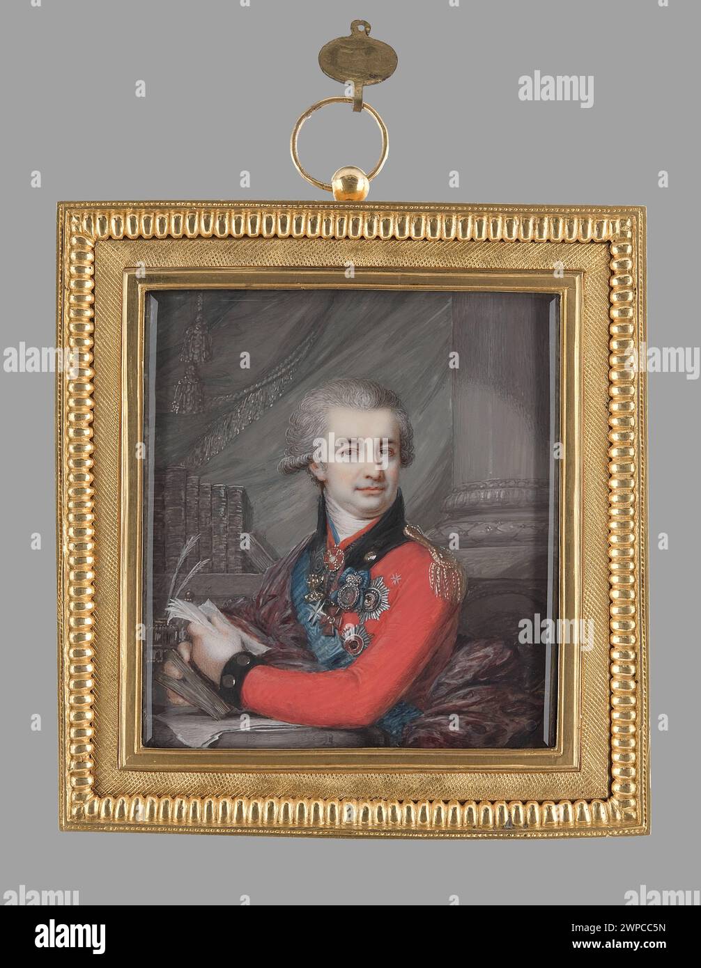 Ein Porträt von Piotr Wasiliewicz Choop im Kostüm eines maltesischen Junggesellen, gemalt 1801 von Wladimir Borovikowsky und Jean Gerin, mit Medaillen, Orden, Innenelementen und männlichen Porträts. Stockfoto