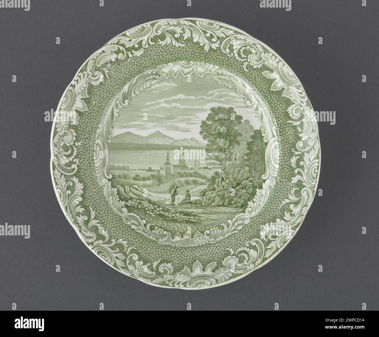Copeland & Garret Keramikplatte aus England aus dem 19. Jahrhundert, die Design und Porzellanarbeiten zeigt, die zwischen 1833 und 1846 hergestellt wurden. Stockfoto