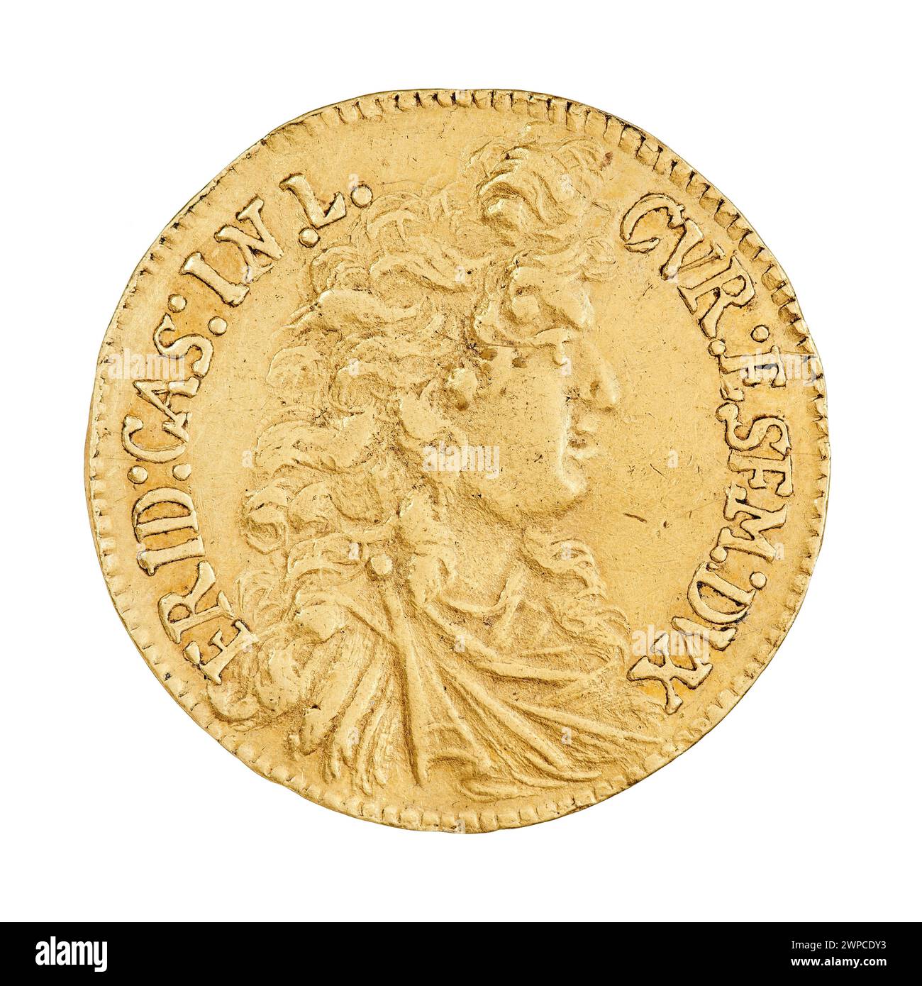 Ducat-Münze, die 1694 unter Fryderyk Kazimierz Kettler aus dem Herzogtum Kurland und Semigallien ausgegeben wurde und im Währungssystem der Region verwendet wurde. Stockfoto
