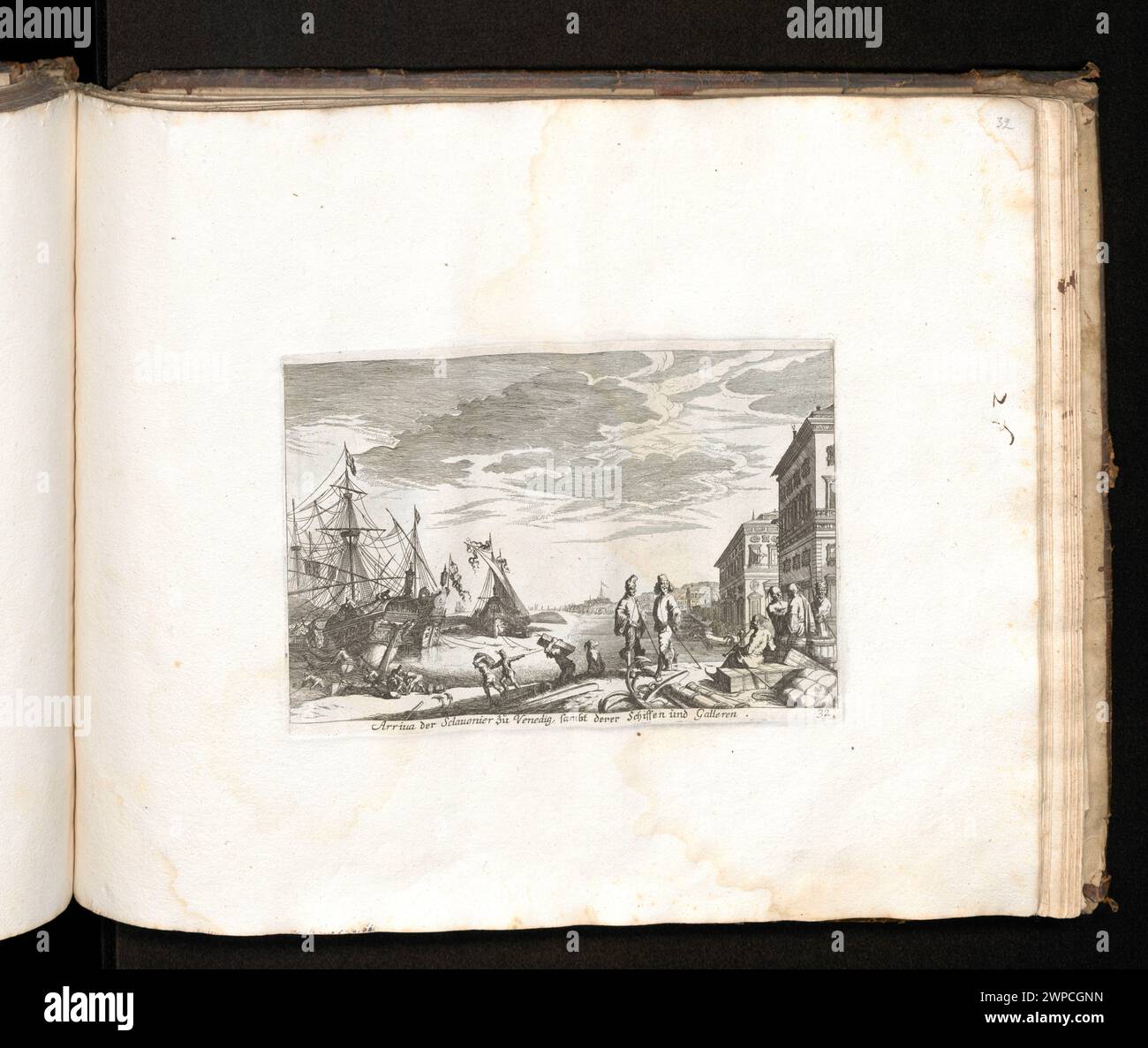 Arriva der sclauonier zu Venedig, Sambt Derer Schiffe und Gallen; Küsel, Melchior I (1626-1683), Baur, Johann Wilhelm (1607-1642); 1682 (1682-00-00-1682-00);Venedig (Italien), Album Factis, Architektur, deutsche Grafik, Ikonographie, Deutsch (Kultur), Häfen, Arbeit (Genre-Szenen), Genre-Szenen, Schiffe, Relaisstation, Blick auf die Stadt, Band Stockfoto