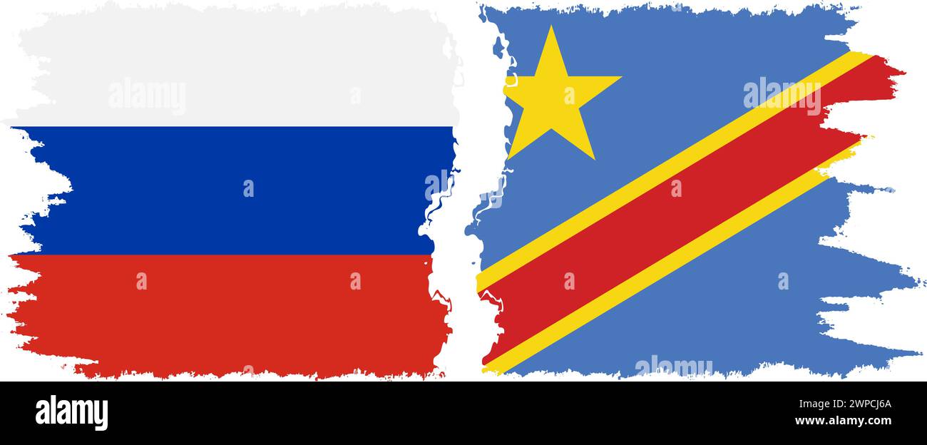 Kongo - Kinshasa und Russland Grunge Flaggen Verbindung, Vektor Stock Vektor