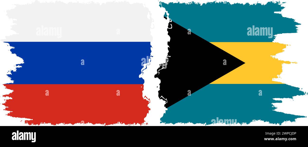Bahamas und Russland Grunge Flaggen Verbindung, Vektor Stock Vektor
