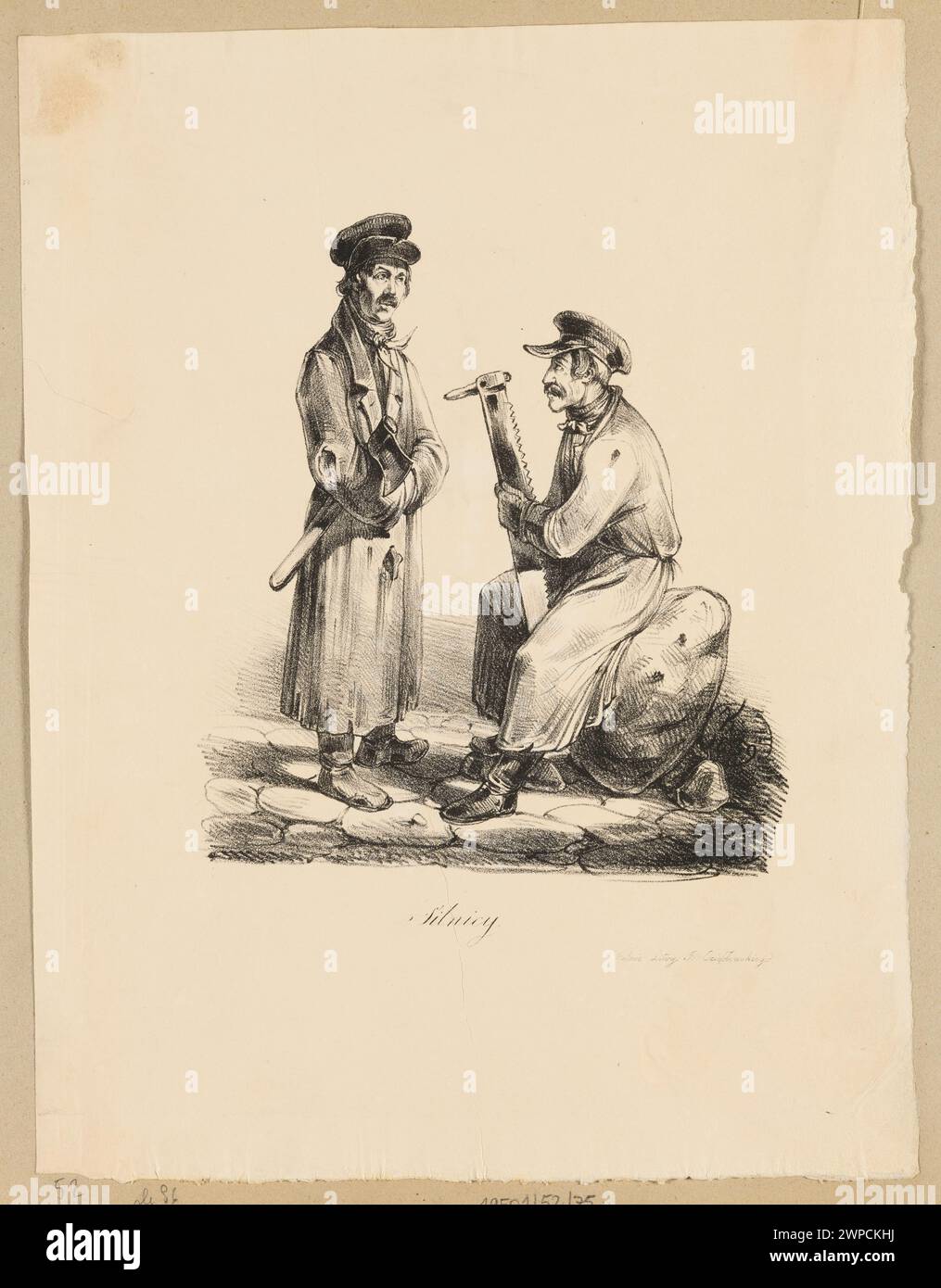 Holzfäller; Ozi Bątowski, Józef (1805-1878), Ozi B Łowski, Józef (Vilnius; Litographisches Zak 1833-1863); Stockfoto