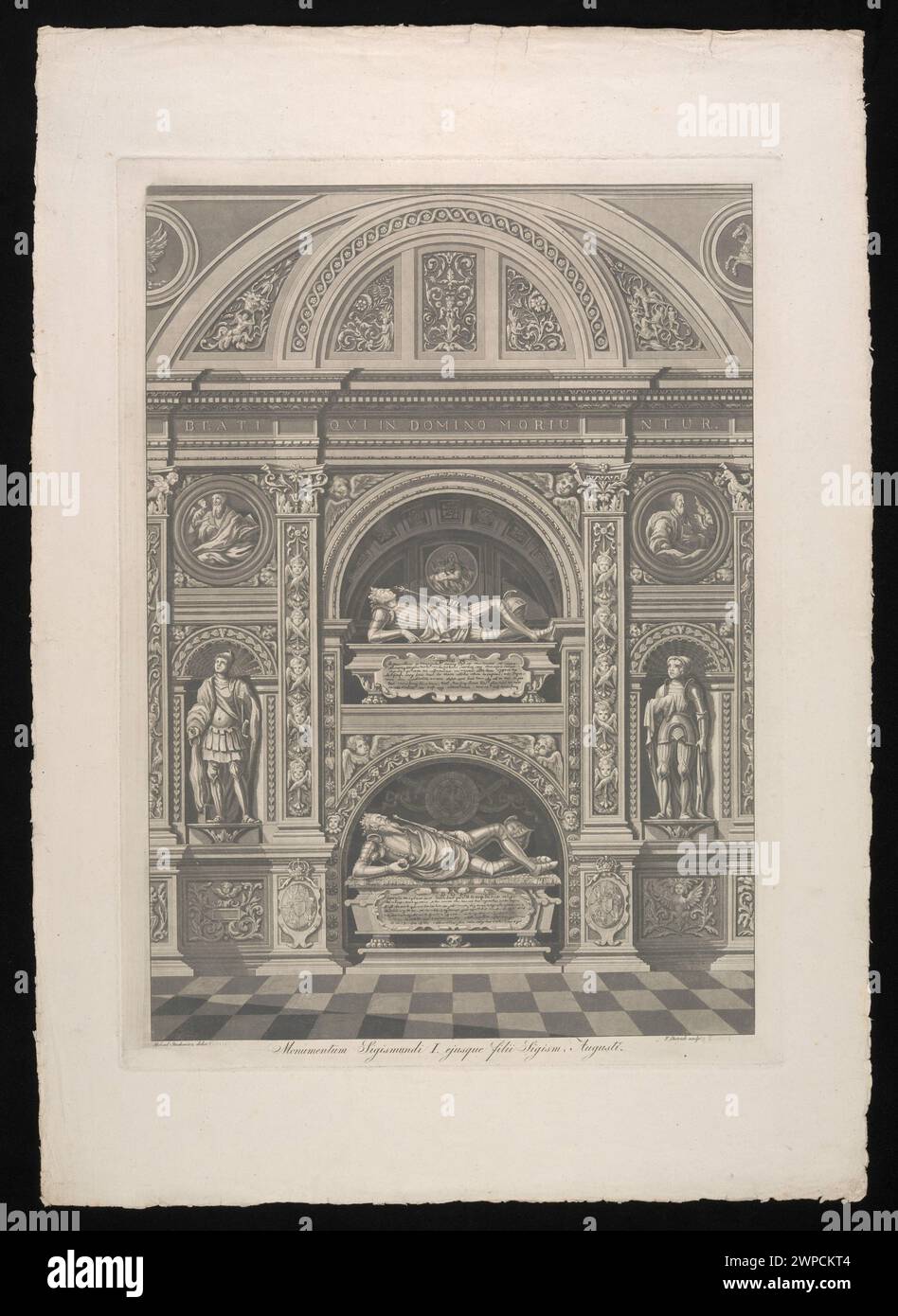 Grabstein von Zygmunt Stary und Zygmunt August, geschaffen 1824 von Fryderyk Krzysztof Dietrich und Michał Stachowicz, mit Inschriften und skulpturalen Verzierungen zu Ehren der Monarchen. Stockfoto Grabstein von Zygmunt Stary und Zygmunt August, geschaffen 1824 von Fryderyk Krzysztof Dietrich und Michał Stachowicz, mit Inschriften und skulpturalen Verzierungen zu Ehren der Monarchen. Stockfoto