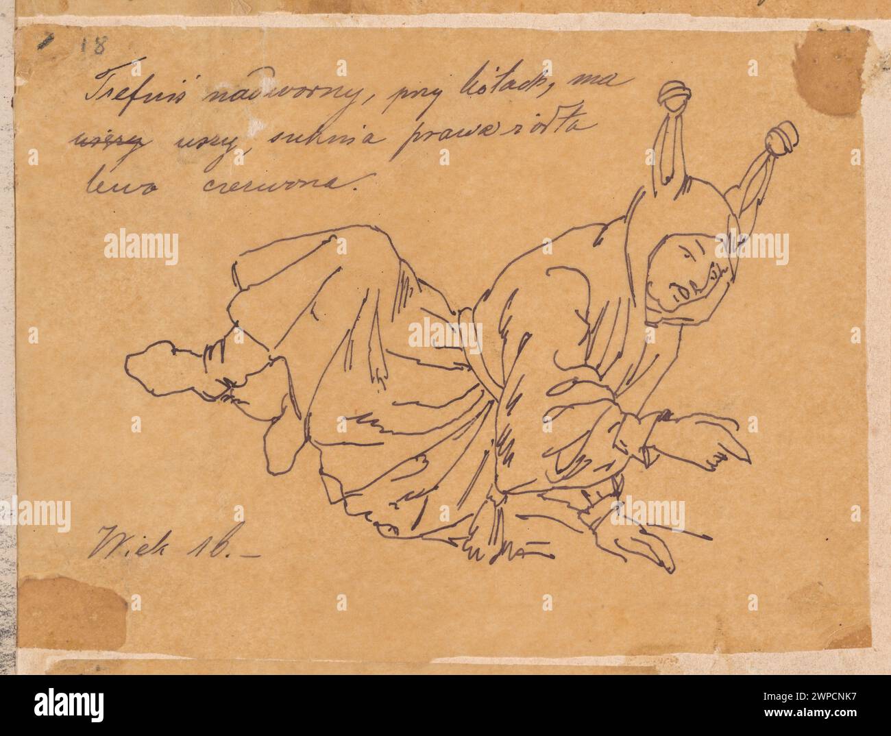 Court Trefniś, ein Blatt des Motivs aus der Illustration des Buches: Tytus Działyński, 'Liber Geneseos Illustris Famiele Schidlovita MDXXXI' [Poznań 1852], [S. NLB] Tabelle. I - nach der Miniatur von Stanisław Samostrzelnik „dem Wappen der Odrowąż einen Vorfahren der Familie Szydłowiecki“ (vor 1532) aus eigenen Sammlungen (1852) (Bibliothek der Polnischen Akademie der Wissenschaften in Kórnik, Inv. Nein MK 3641-3651); Farbnotizen; Czachórski, Władysław (1850-1911), Samostrzelnik, Stanisław (CA 1480-1541); 1870 (1870-00-00-1870-00); Stockfoto