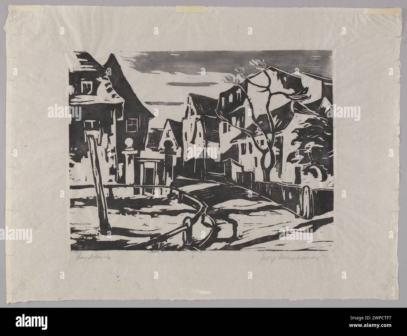 Ein Stadtbild von Georg Neuphauer aus dem Jahr 1900, das städtische Landschaftselemente wie Gebäude, Straßen und Stadtgestaltung mit realistischer Liebe zum architektonischen Detail darstellt. Stockfoto