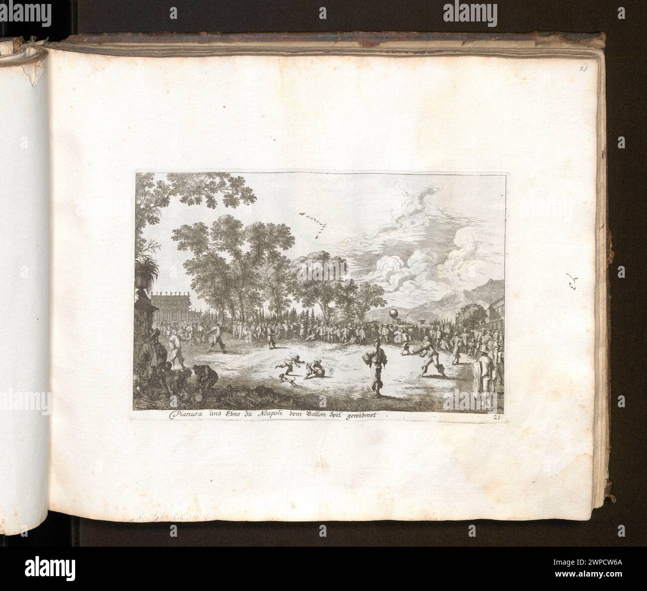 Foam und ebne zu napoli dem Ballon Spiel gwidmet; Küsel, Melchior I (1626-1683), Baur, Johann Wilhelm (1607-1642); 1682 (1682-00-00-1682-00);Album Factis, Fußball spielen, deutsche Grafik, Ikonographie, Deutsch (Kultur), Genre-Szenen, Band Stockfoto