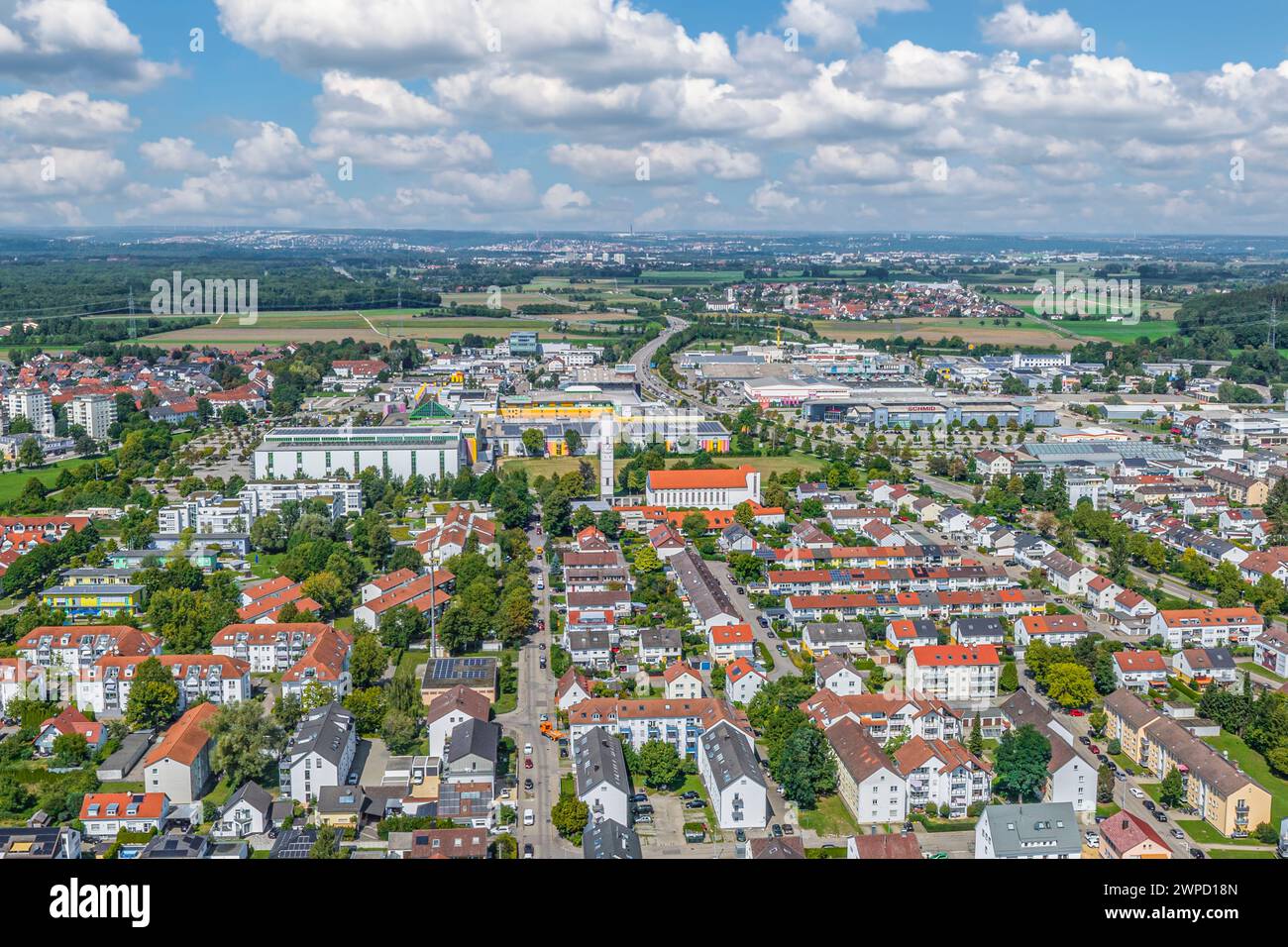 Luftaufnahme der Stadt Senden an der Iller südlich von Neu-Ulm in Bayerisch-Schwaben Stockfoto