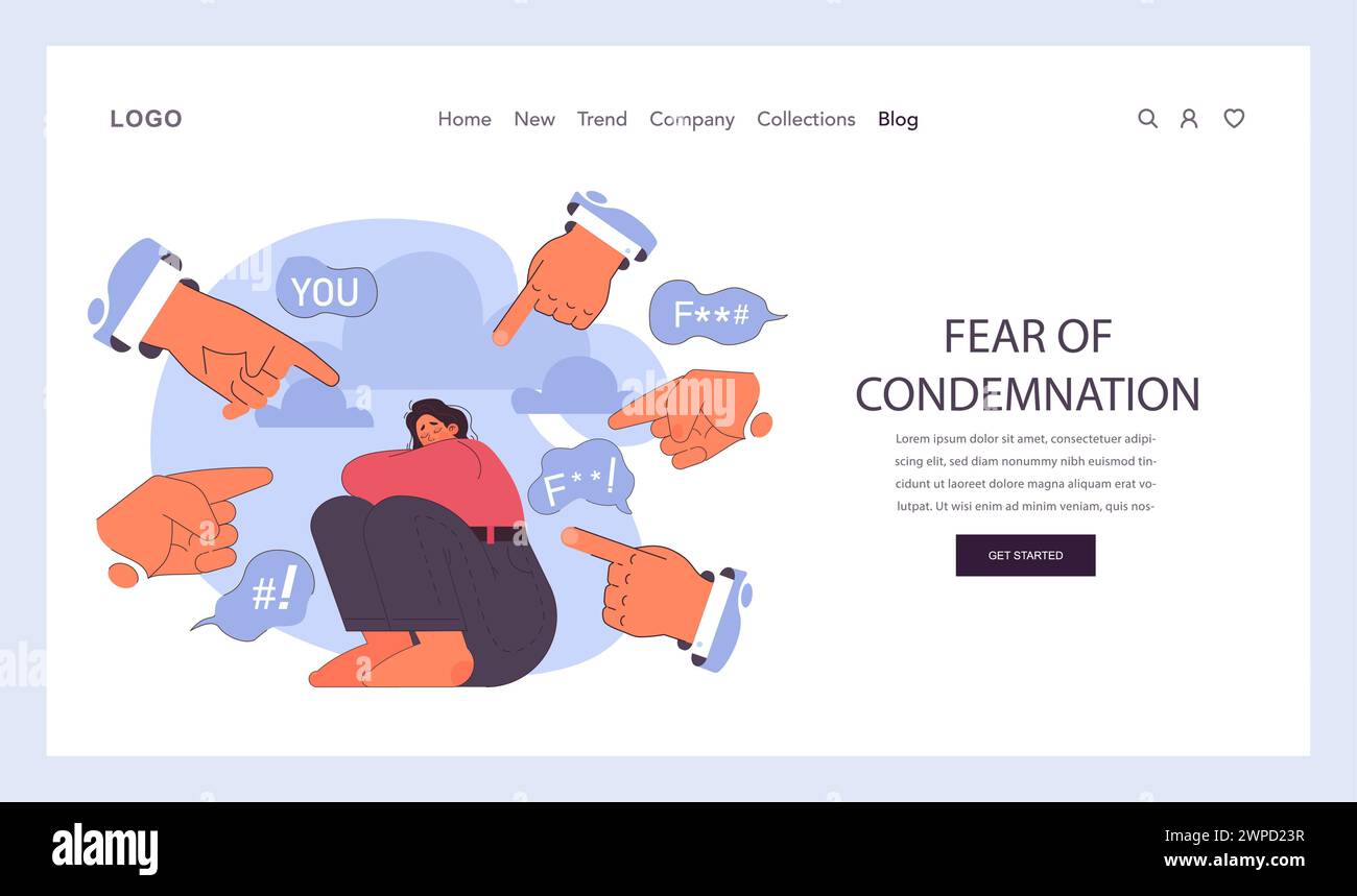 Webbanner oder Landing-Page mit Angst. Charakterpsychische Gesundheitsprobleme. Frau, die mit psychologischem Stress fertig wird. Psychische Störung emotionale und körperliche Symptome. Illustration des flachen Vektors Stock Vektor