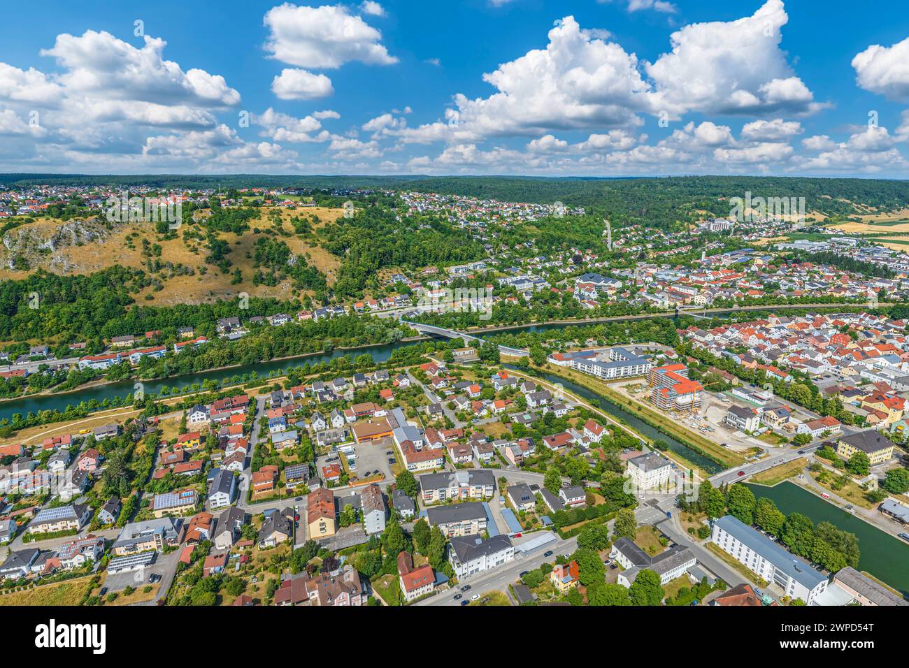 Kelheim in Niederbayern am Zusammenfluss der Altmühl, des Main-Donau-Kanals und der Donau Stockfoto