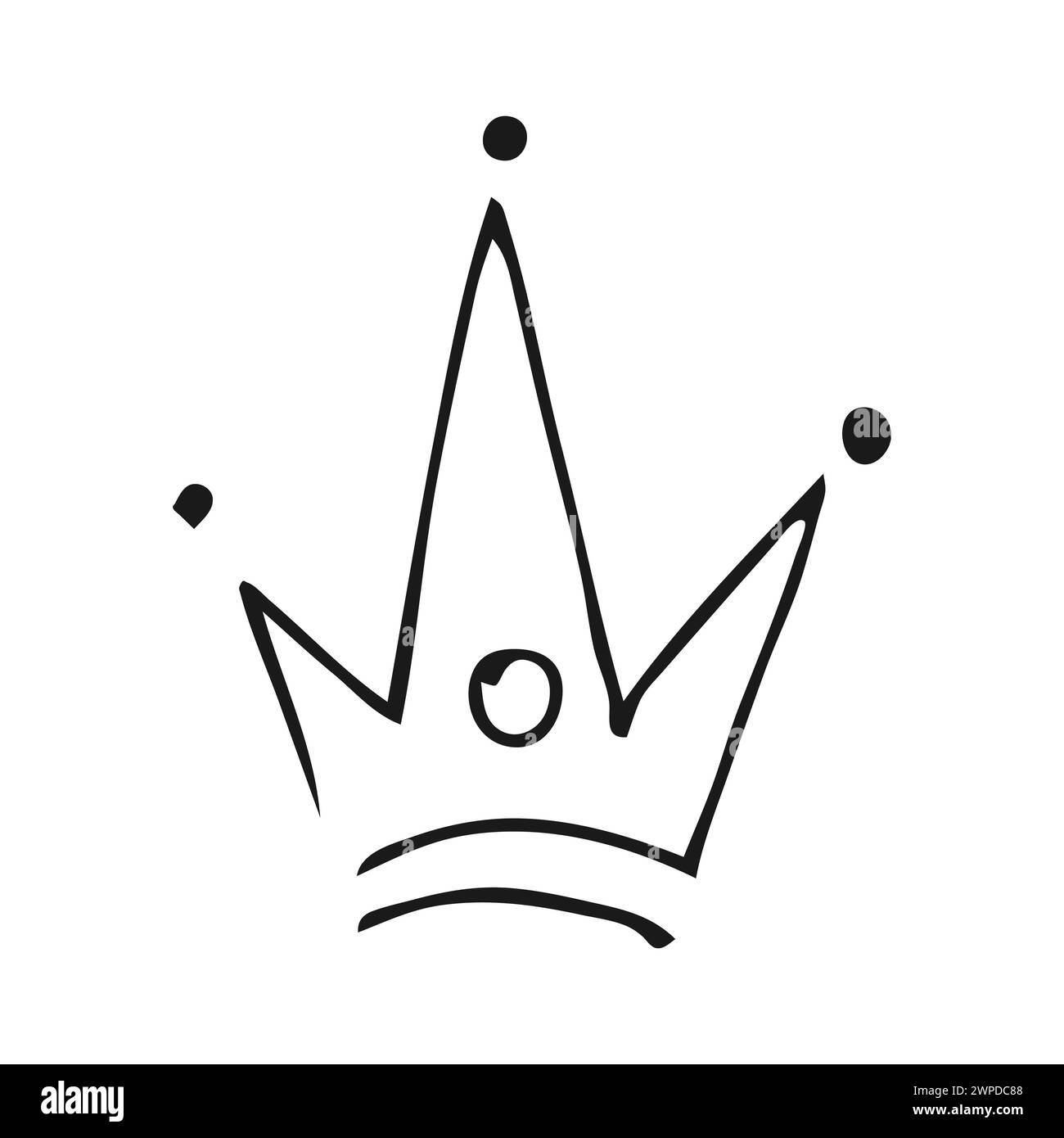 Handgezogene Krone. Einfache Graffiti-Skizze Königin oder Königskrone. Königliche kaiserliche Krönung und Monarchen-Symbol. Schwarze Pinselkritzelei isoliert auf weißem Hintergrund Stock Vektor