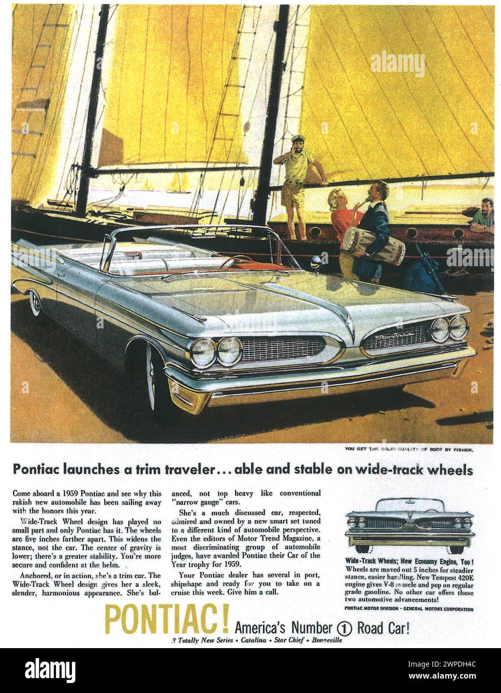 1959 Pontiac Catalina Vista Sedan – Printwerbung – Kunst von Fitzpatrick und Kaufman Stockfoto