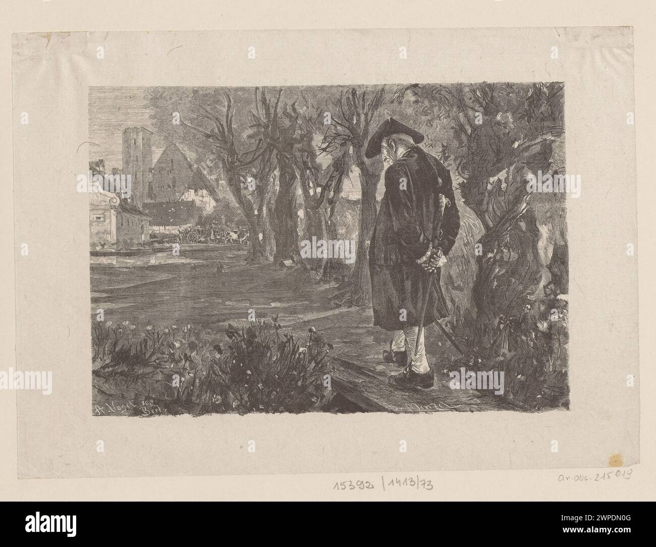 Dieses vor 1905 entstandene Kunstwerk von Adolph Menzel zeigt einen wandelnden Mann. Das Stück demonstriert Menzels Fokus auf Bewegung und Realismus innerhalb der deutschen Malerei des 19. Jahrhunderts. Stockfoto