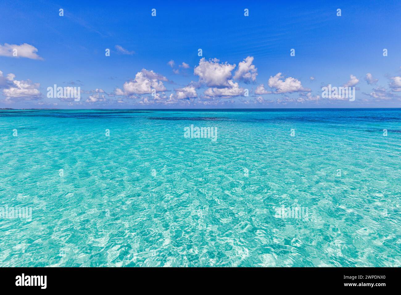 Blauer, meerblauer Himmel. Perfektes Natur- und Umweltkonzept. Ocean Day, Sea and Earth Day. Meeresumwelt, perfekter Natur Hintergrund Stockfoto