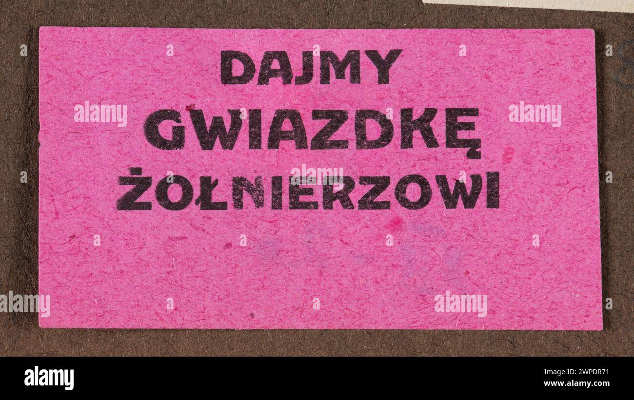 Kartondruck von 1920 mit der Aufschrift "Let's Give a Star to a Soldat". Stockfoto