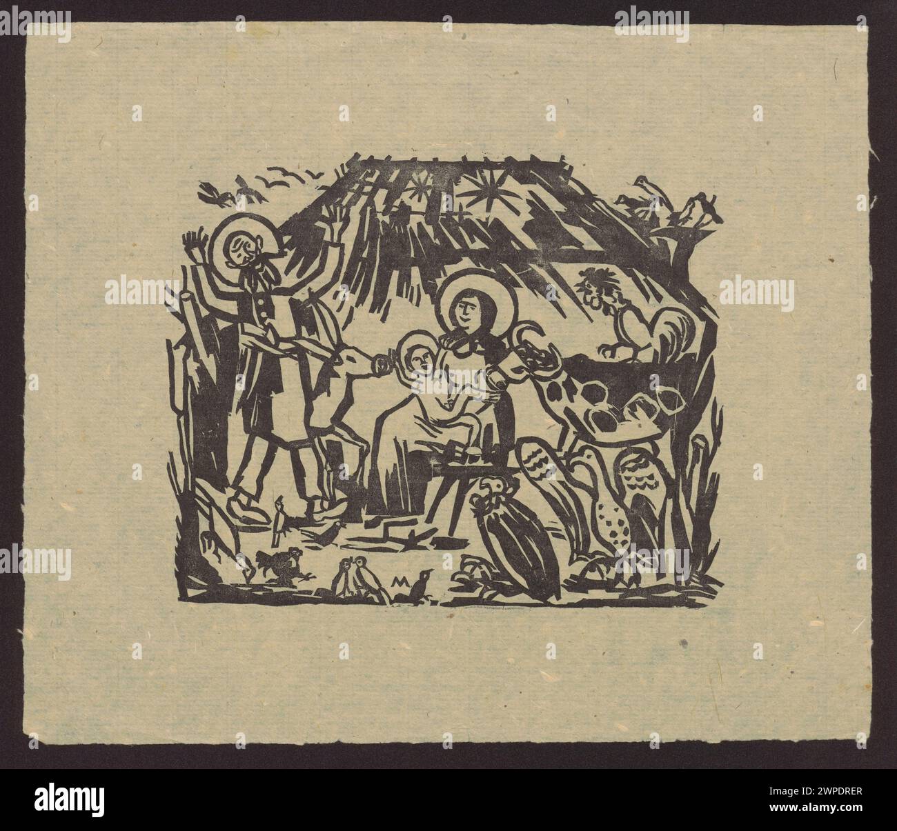 Kunstwerk von Tadeusz Makowski, 1924, zeigt Vögel im Flug über ländliche Landschaften und hebt naturalistische Komposition und Landschaft hervor. Stockfoto