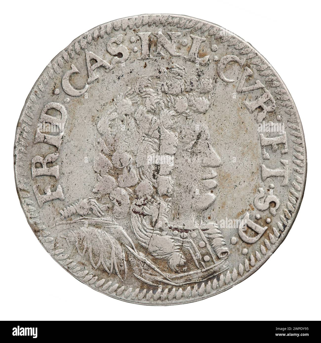 1694 Ort-Münze von Fryderyk Kazimierz Kettler aus dem Herzogtum Kurland und Semigallien, entworfen von Gustaw Adolf Hille, in lokaler Währung verwendet. Stockfoto